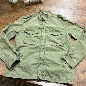 Zara Denim Green Utility Jacket with Military Styling Medium